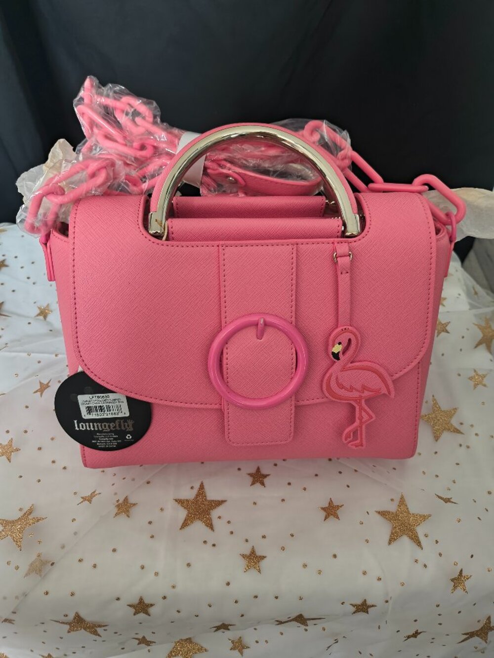 NWT Loungefly Pink Flamingo Chunky Chain Crossbody Satchel Bag